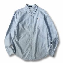 《良品◎》RALPH LAUREN ラルフローレン★ワンポイント*ストライプ*ボタンダウンシャツ*ホワイト/ライトブルー*サイズ170/96A(MA6217)◆S60_画像1