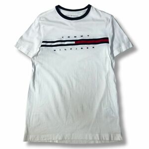 《良品◎》TOMMY HILFIGER トミーヒルフィガー★ブランドロゴ*フラッグロゴ*半袖*Tシャツ*カットソー*ホワイト*サイズS(MS2735)◆YP