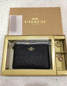 コーチ COACH ポーチ シグネチャーレザー チャーム ブラック ギフト贈答