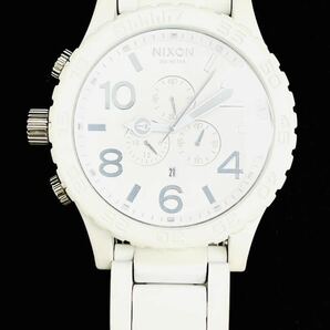 I♪ 稼動品 コマ3付 NIXON ニクソン THE51-30CHRONO QZ 白文字盤 デイト メンズ腕時計 箱 説明書付きの画像2