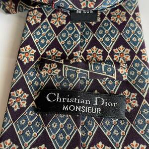 Christian Dior(クリスチャンディオール) ダーク紫ブルーダイヤ花ネクタイ