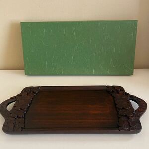 a1244) light .. carving Sakura length person tray Osaka shop furniture shop tradition industrial arts 