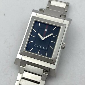 1 jpy ~/GUCCI/ Gucci /111M/ Sherry line / 2 hands / Date / silver color / square / quartz / men's wristwatch / Junk /T165