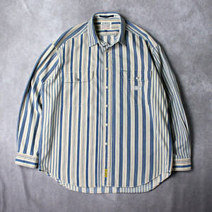 90s ビンテージ トミーヒルフィガー ランダムストライプ 長袖シャツ ワークシャツ TOMMY HILFIGER Lサイズ 