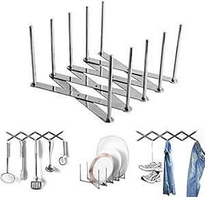 Miao's Studio 蓋収納 シンク下 伸縮鍋蓋 &フライパンスタンド 皿収納、水切りラック 食器棚用 (1本)