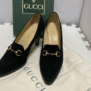 GUCCI グッチ スエード ホースビット ヒール パンプス ブラック 黒色 37 1/2 24.5㎝の画像1