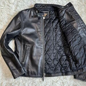 極美品 Lサイズ Harley Davidson ハーレーダビッドソン レザージャケット シングル ブラック 黒 牛革 カーフスキン キルティング メンズ