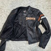 極美品 Mサイズ HARLEY DAVIDSON ハーレーダビッドソン レザージャケット ライダース シングル ブラック バイカー ロゴ ストライプ メンズ_画像5