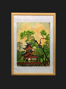 Art hand Auction Michihito Tanaka Japanese Painting Hsinchu Dongmen City / Taiwan Sketch Travel Framed Original Painting F6 True Work, painting, Japanese painting, others