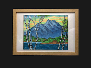 Art hand Auction Michito Tanaka Japanisches Gemälde Frisches grünes Seeufer gerahmtes Originalbild F8 Wahre Arbeit, Malerei, Japanische Malerei, Andere