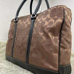 1円《 定価6万・極美品 》COACH コーチ ビジネスバッグ トートバッグ メンズ ブラウン 肩掛け 大容量 A4 PC◎ キャンバス レザー 6088