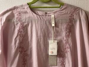 cloudnine 刺繍 ブラウス Ｍ～Ｌ 半袖　ピンク　ナチュラル　後ろボタン　ゆったりめ　レディース　夏　クラウドナイン