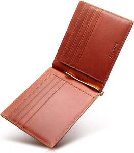 Camel Money Clip Men's Bi -Fold Wallet Card Card Card Card Корпус на искренний кожа Ruslir Camel