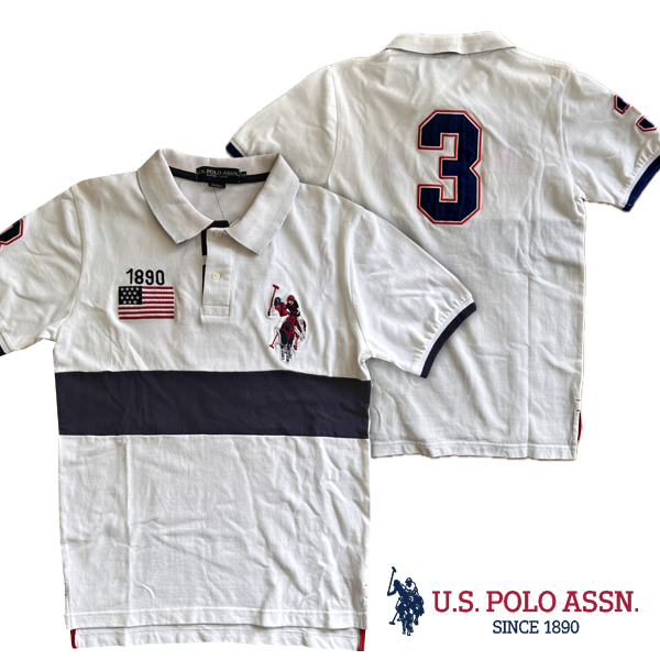 訳あり　アウトレット　U.S. POLO ASSN ユーエスポロアッスン メンズ 半袖 ポロシャツ ホワイトネイビー