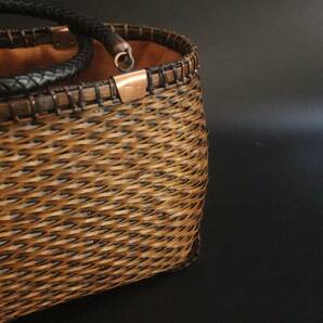新入荷★自然竹編み上げカゴバック  手作りバスケット ナチュラル買い物カゴ 収納バッグの画像6