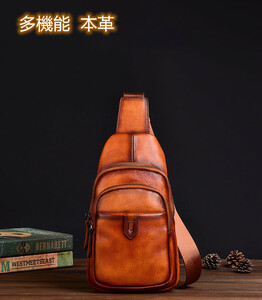  beautiful goods appearance * left right shoulder .. change original leather men's body bag cow leather cow leather leather one shoulder bag iPadmini correspondence bicycle bag Brown 