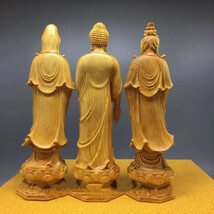 高品質◆仏教美術高さ約20ｃｍ 阿弥陀如来三尊立像 ツゲ 観音菩薩 木彫仏像 精密細工_画像4