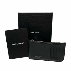 SAINT LAURENT サンローラン テクスチャード レザー カードケース コインケース シルバー色金具 ブラック系