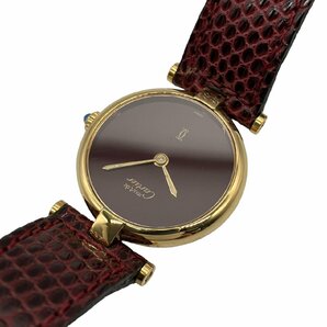 Cartier マスト ヴァンドーム ヴェルメイユ ラウンド ボルドー文字盤 ゴールドカラー SV925 レザー 革ベルト クオーツ レディース 腕時計の画像4