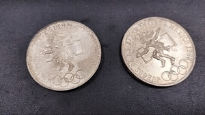 #16967A【良品おまとめ】 1968年 メキシコオリンピック 25ペソ銀貨×2枚 オリンピック記念銀貨 コレクションに