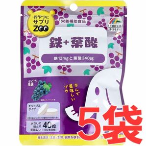 おやつにサプリZOO 鉄 + 葉酸 チュアブルタイプ ぶどう風味 40粒