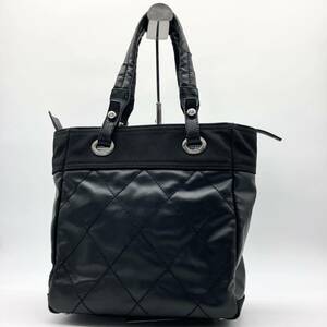 1円〜 CHANEL シャネル パリビアリッツ pm トートバッグ ハンドバッグ ブラック マトラッセ キルティング　コーティングキャンバス