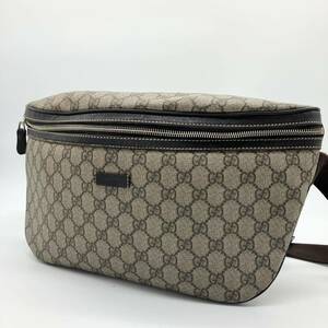 1円〜 【美品】 GUCCI グッチ ボディバッグ ウエストポーチ ウエストバッグ GGスプリーム GG柄 ブラウン ベージュ　レザー pvc