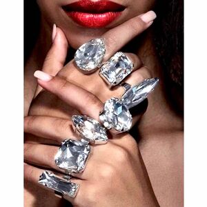 豪華7点セット★ビジュー　ラインストーン　キュービックジルコニア　ファッションリング　フリーサイズ 指輪　人工ダイヤ　　シルバー
