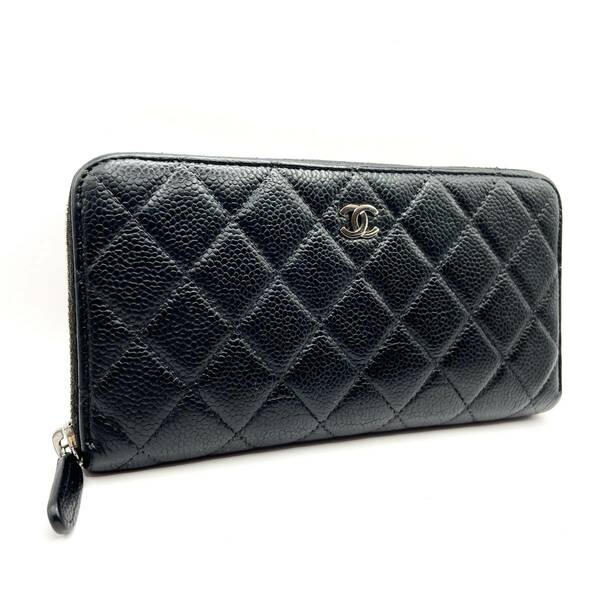 【163】美品 CHANEL シャネル マトラッセ キャビア ラウンドジップ 長財布