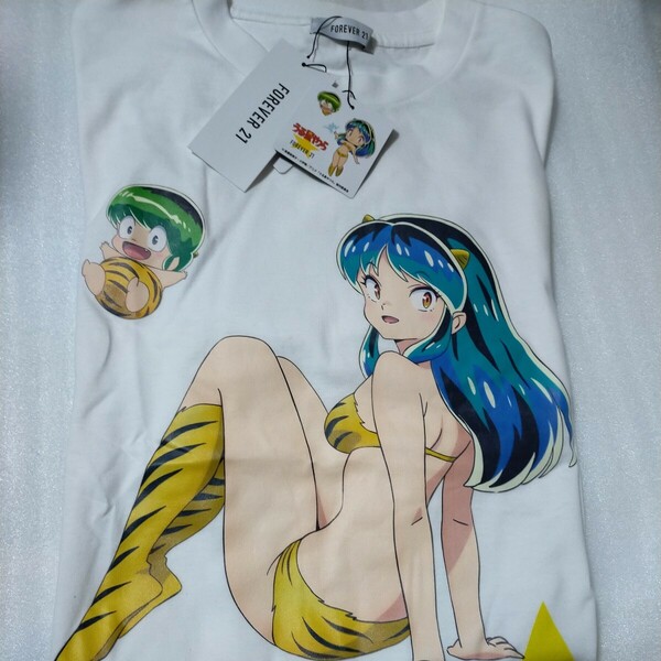 新品 Mサイズ うる星やつら FOREVER21 コラボ Tシャツ ホワイト 白 ラムちゃん BIG Tシャツ 半袖Tシャツ M ビッグT オーガニックコットン