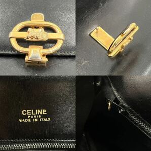 OLD CELINE オールド セリーヌ ヴィンテージ 馬車金具 レザー ゴールド金具 ハンドバッグ ブラック 黒 ジャンクの画像6