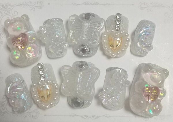 NAIL No☆48 ジェルネイル 2点セット まとめ売り 3D y2k ファンシー 個性派 アジアン ちぐはぐ ラブリー 現品