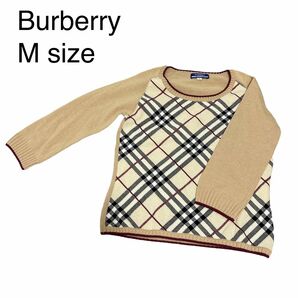 Burberry ノバチェック　薄手　ニット　セーター　袖七分　ベージュ　M ブルーレーベル　 トップス　バーバリー　長袖