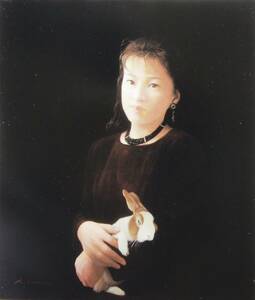 平澤篤「兎を抱く婦人」　 希少画集・額装画、日本製新品額縁、状態良好、送料無料