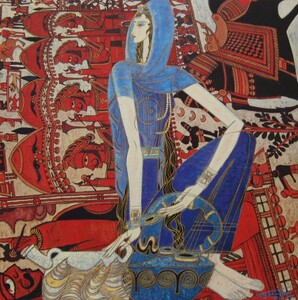 Art hand Auction Libro de arte raro y pintura enmarcada de Ding Shaoguang Blue Diamond, Nuevo marco japonés, En buena condición, envío gratis, Obra de arte, Cuadro, Retratos