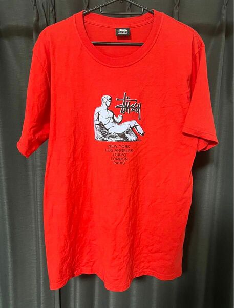 【 stussy 】メキシコ製 プリント 半袖 Tシャツ 赤 Mサイズ 古着