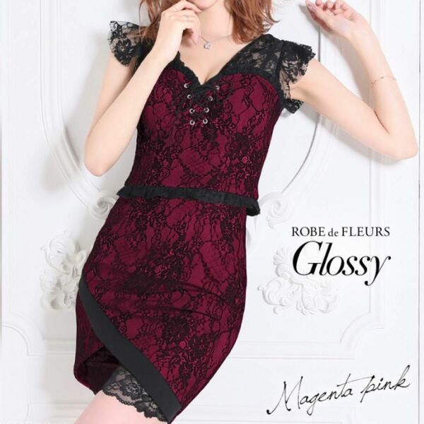 【完売品】ROBE de FLEURS Glossy レースアップ タイトドレス