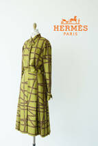 HERMES エルメス セリエボタンリボン柄 シルクシャツ ワンピース size38 0403655_画像1