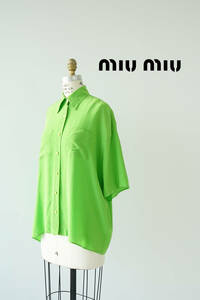 2021SS Miu Miu Miu Miu Buck логотип логотип шелковой рубашку размер 36 Mk1630 1221053