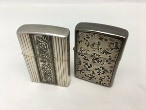 ■Zippo オイルライター 2006年製 / 2007年製 彫刻 デザイン シルバー 2点 まとめ 火花あり/現状渡し 中古【UW040328】