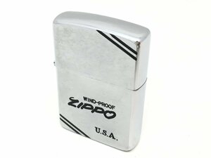 ■Zippo ダイアゴナルライン イタリックロゴ WIND-PROOF オイルライター 1986年製 シルバー 火花あり 中古【UW040415】