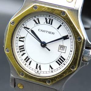 1円～! ジャンク品 正規品 Cartier カルティエ サントスオクタゴン LM 自動巻き デイト 純正ブレス ヴィンテージ メンズ腕時計 TTKLG5225の画像1