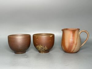 備前焼 湯呑3点 木公 煎茶道具 湯冷 急須 サイズ約6.6×7.9cm 備前焼 酒器 陶器 茶道具 湯呑 茶器 湯呑み ぐい呑 サイズ約7.4×h6.1cm