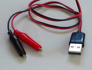 テストリード線　USBオス←→ ミノムシクリップ（28mm）