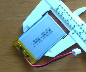 リポ　バッテリー　2pinコネクター付き　3.7V　1000mAh　503450（5 x 34 x 52mm）