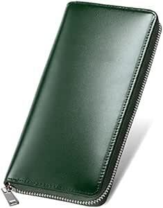 [ムラ] 長財布 財布 メンズ ファスナー 本革 緑の財布 小銭入れ ラウンドファスナー (コードバン調/グリーン