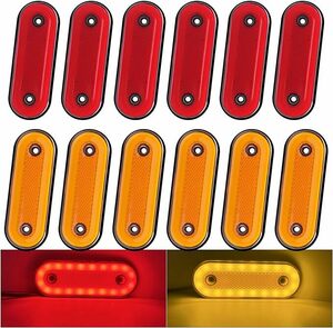 トラック用 サイド マーカー LED 12V 24V 赤 黄 2色 角形 高輝度 2色組み合わせ 12個セット (赤色6個+黄色6個)