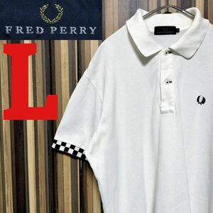 【FREDPERRY】フレッドペリー ブロックチェック 刺繍ロゴ ポロシャツ L