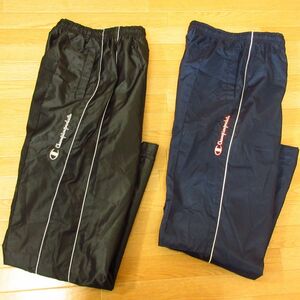 ◎美品！M 2本セット！Champion チャンピオン◆ナイロンパンツ 裏メッシュ トレーニングウェア スポーツ◆メンズ 黒x紺 まとめ売り◆C1336