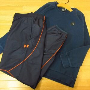 ◎UNDER ARMOUR アンダーアーマー 2XL-3XL 上下セット◆スウェット&ナイロンパンツ 大きいサイズ！◆メンズ 紺◆B3838